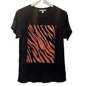 Express One Eleven T Shirt Womens Small Black Zebra Print Graphic Crewneck